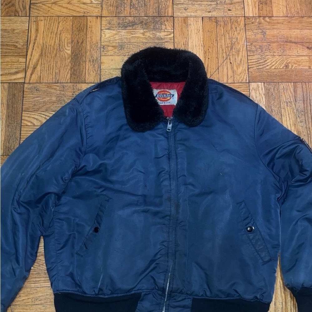 Dickies Navy Bomber Jacket with Black Fur Collar